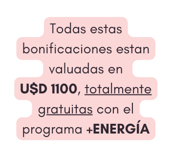 Todas estas bonificaciones estan valuadas en U D 1100 totalmente gratuitas con el programa ENERGÍA